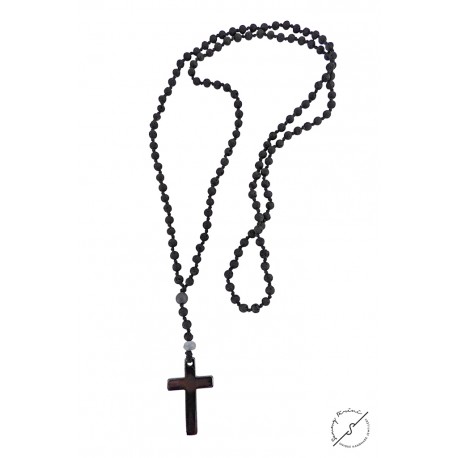 Ανδρικό Ροζάριο Lava black / Hematite cross   KLA0052