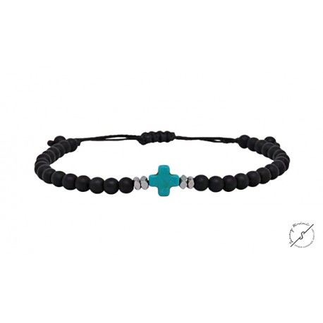 Ανδρικό βραχιόλι Σταυρός χαολίτης τυρκουάζ  VRA00423