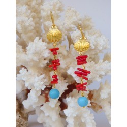 Earrings shell gold coral SK00222