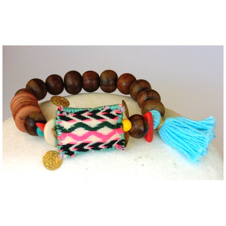 Βραχιόλι  wooden beads turquoise  VR00411