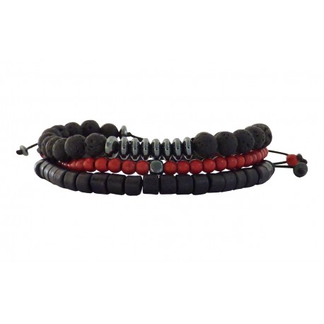Ανδρικά βραχιόλια σετ 3 τμχ Lava hematite howlite VRA00619