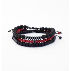 Ανδρικά βραχιόλια σετ 3 τμχ Lava hematite howlite VRA00619