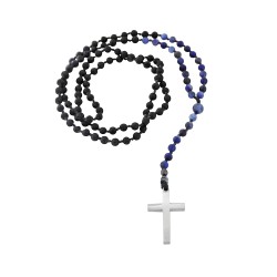 Ανδρικό χειροποίητο ροζάριο με ατσάλινο σταυρό / lava / sodalite KLA0105