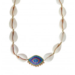 Bohemian necklace macrame evil eye shells VR00558