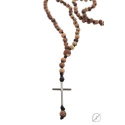 Ανδρικό Ροζάριο steel cross silver Jasper picture  KLA0045