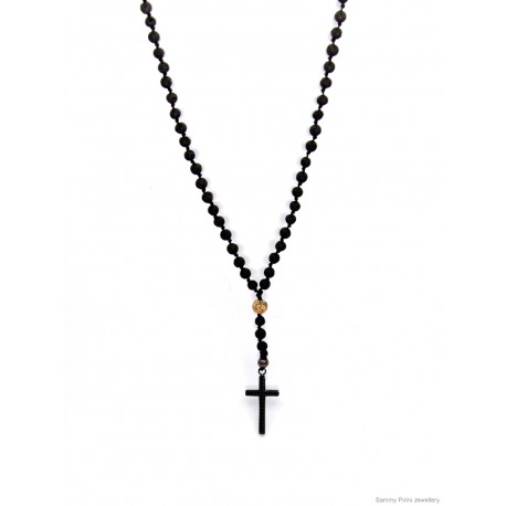 Ανδρικό Κολιέ Lava black/Jasper picture/inox cross