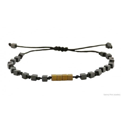 Βραχιόλι χειροποίητο Cube Hematite grey & gold  VR00507