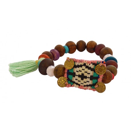 Βραχιόλι  wooden beads turquoise  VR00411